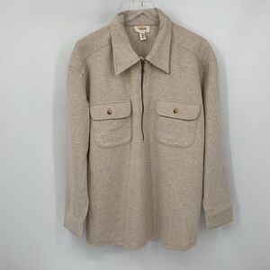 Talbots half zip pullover shirt top knit stretch quarter heather tan new XL